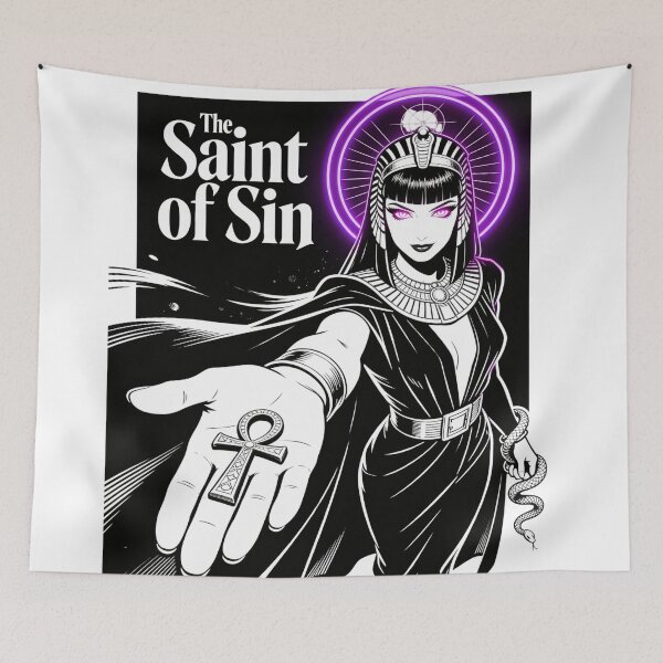 Item preview, cleopatra saint saint of sin serpent queen ankh relic gothic engraving hot pink eyes electric purple halo dark fantasy designed and sold by DarkMedieval.