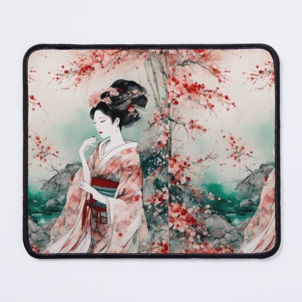 Item preview, Geisha, Asian woman, walking in a mystic Japanese woods floral background designed and sold by Coolparrotgirl.