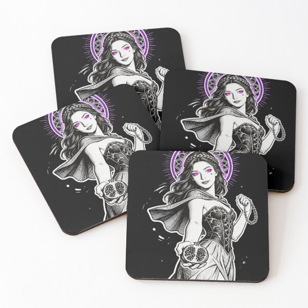 Item preview, persephone saint saint of sin underworld queen pomegranate communion gothic engraving hot pink eyes electric purple halo dark fantasy designed and sold by DarkMedieval.