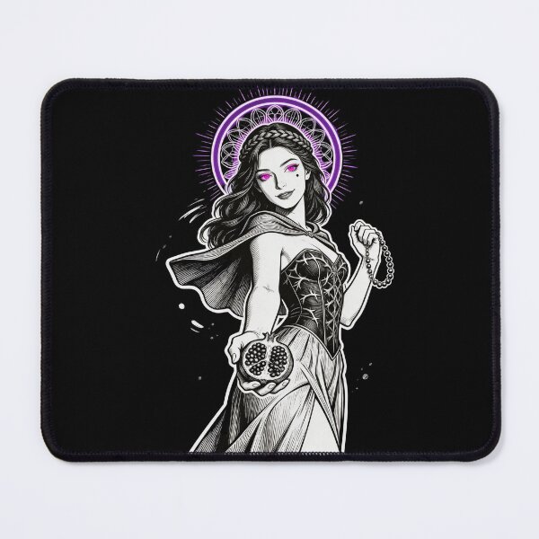 Item preview, persephone saint saint of sin underworld queen pomegranate communion gothic engraving hot pink eyes electric purple halo dark fantasy designed and sold by DarkMedieval.
