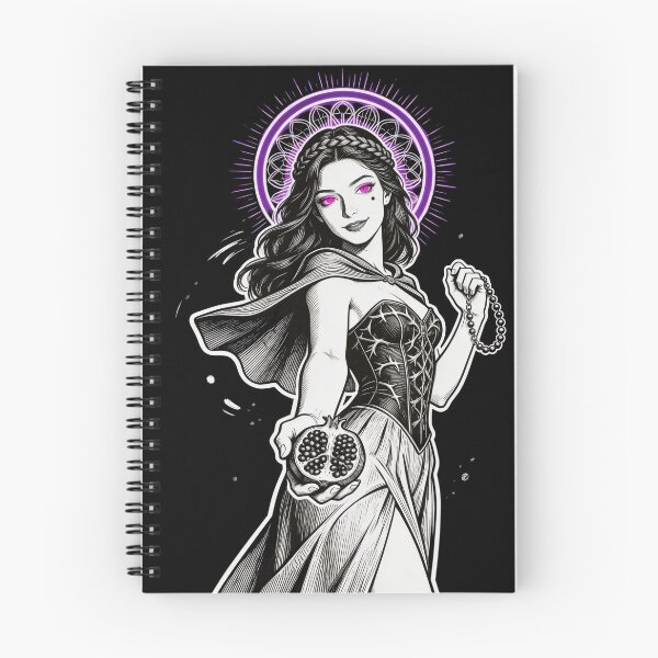 Item preview, persephone saint saint of sin underworld queen pomegranate communion gothic engraving hot pink eyes electric purple halo dark fantasy designed and sold by DarkMedieval.