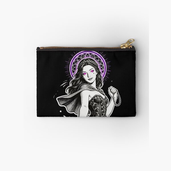 Item preview, persephone saint saint of sin underworld queen pomegranate communion gothic engraving hot pink eyes electric purple halo dark fantasy designed and sold by DarkMedieval.