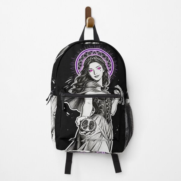 Item preview, persephone saint saint of sin underworld queen pomegranate communion gothic engraving hot pink eyes electric purple halo dark fantasy designed and sold by DarkMedieval.