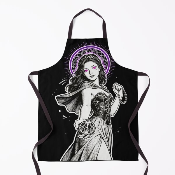 Item preview, persephone saint saint of sin underworld queen pomegranate communion gothic engraving hot pink eyes electric purple halo dark fantasy designed and sold by DarkMedieval.