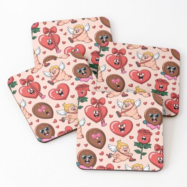 Artikelvorschau, Niedliches Kawaii-Valentinstagsmuster | Herzen, Amoretten, Rosen, Schokolade entworfen und verkauft von Midnight Veil Designs.
