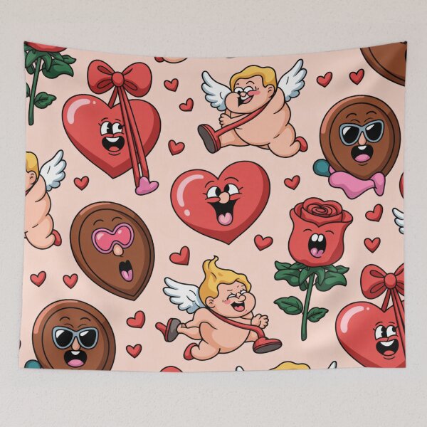 Item preview, Cute Kawaii Valentine's Day Pattern | Hearts Cupids Roses Chocolate designed and sold by Midnight Veil Designs.