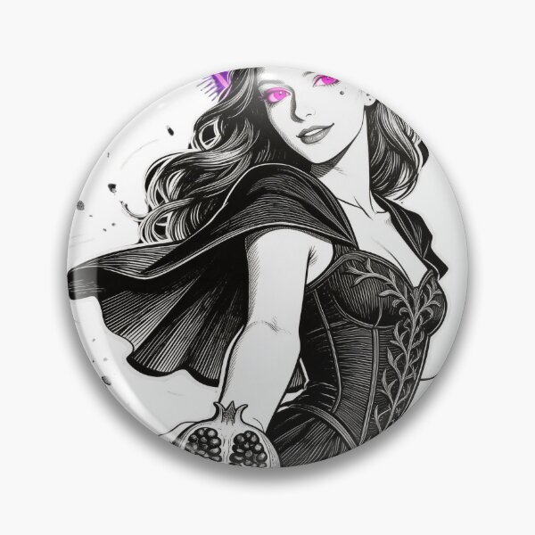 Item preview, persephone saint saint of sin underworld queen pomegranate communion gothic engraving hot pink eyes electric purple halo dark fantasy designed and sold by DarkMedieval.