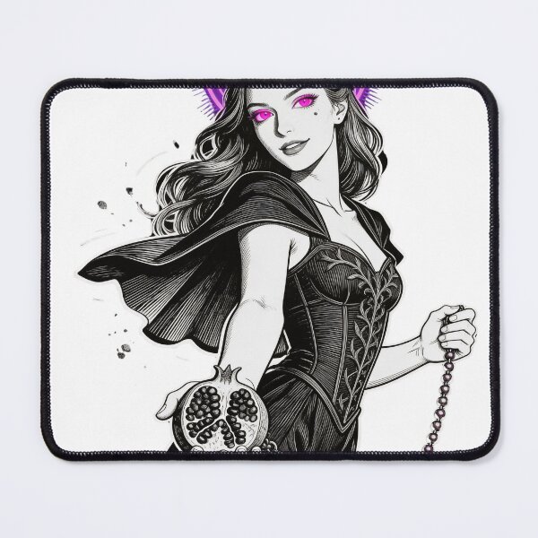 Item preview, persephone saint saint of sin underworld queen pomegranate communion gothic engraving hot pink eyes electric purple halo dark fantasy designed and sold by DarkMedieval.