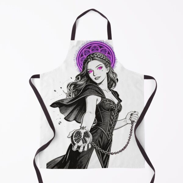 Item preview, persephone saint saint of sin underworld queen pomegranate communion gothic engraving hot pink eyes electric purple halo dark fantasy designed and sold by DarkMedieval.