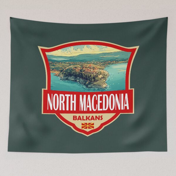 Item preview, North Macedonia Illustration Retro Badge designed and sold by KrisSidDesigns.