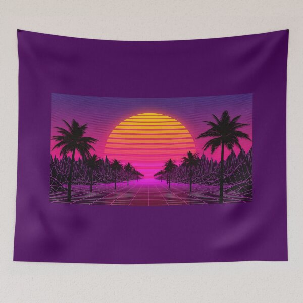 Artikelvorschau, Retro-Synthwave-Sonnenuntergangsfahrt mit Palmen entworfen und verkauft von powersunlight.