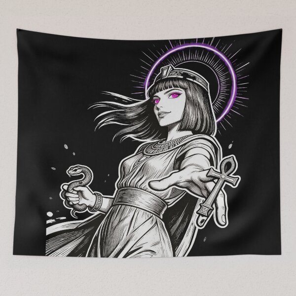 Item preview, cleopatra saint saint of sin serpent queen ankh relic gothic engraving hot pink eyes electric purple halo dark fantasy designed and sold by DarkMedieval.