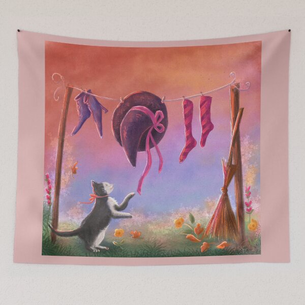 Item preview, Autumn Cat and Witchy Washing Line - Cozy Halloween  designed and sold by ArtbyPriscilla.