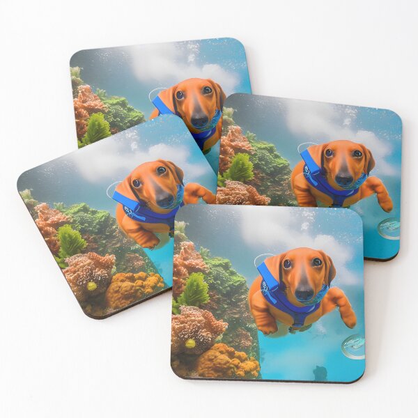 Item preview, Dachshund Scuba Diver in Coral Reef - Funny Wiener Dog Underwater Art designed and sold by CanineCourier.