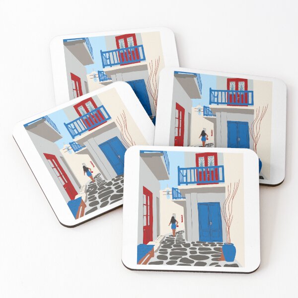 Item preview, Mykonos Greece Alley - Summer Travel Europe Portrait designed and sold by Carrie Cantwell Art.