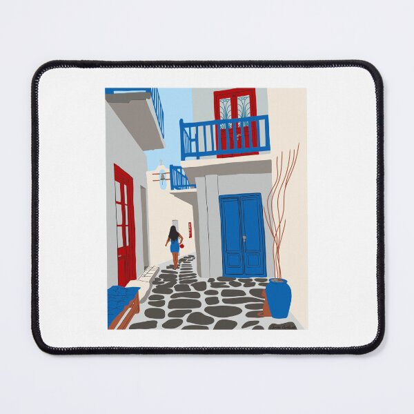 Item preview, Mykonos Greece Alley - Summer Travel Europe Portrait designed and sold by Carrie Cantwell Art.