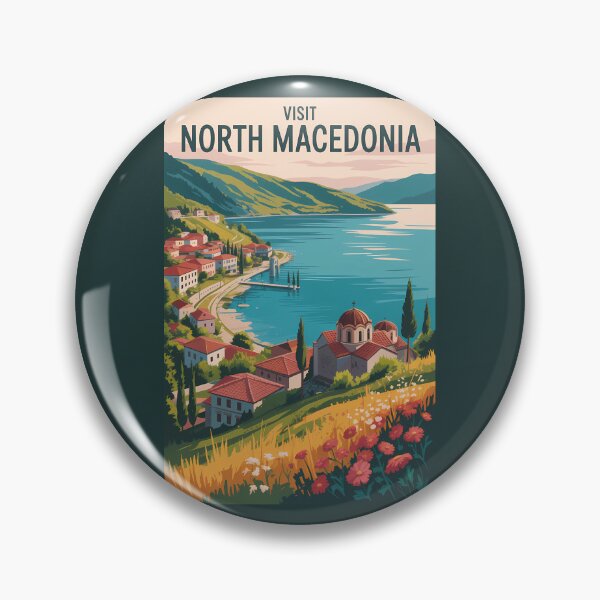 Item preview, North Macedonia Skyline Illustration Travel Art Vintage designed and sold by KrisSidDesigns.