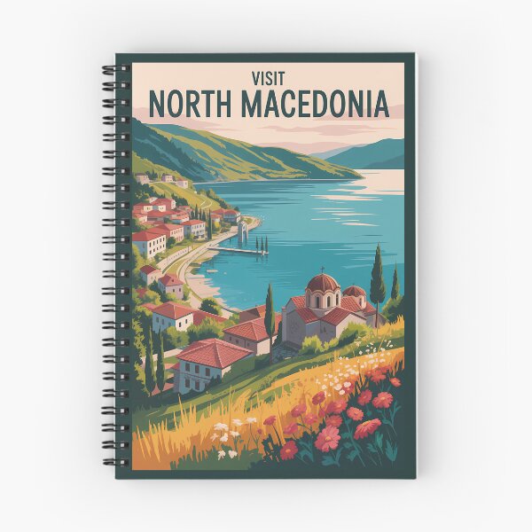 Item preview, North Macedonia Skyline Illustration Travel Art Vintage designed and sold by KrisSidDesigns.