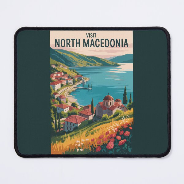 Item preview, North Macedonia Skyline Illustration Travel Art Vintage designed and sold by KrisSidDesigns.