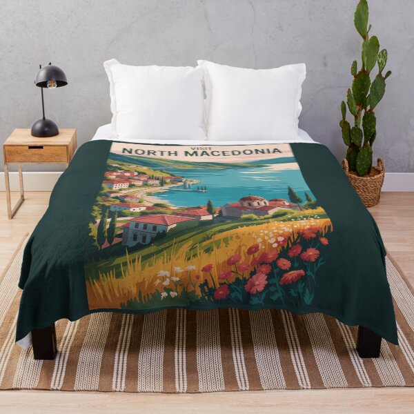 Item preview, North Macedonia Skyline Illustration Travel Art Vintage designed and sold by KrisSidDesigns.
