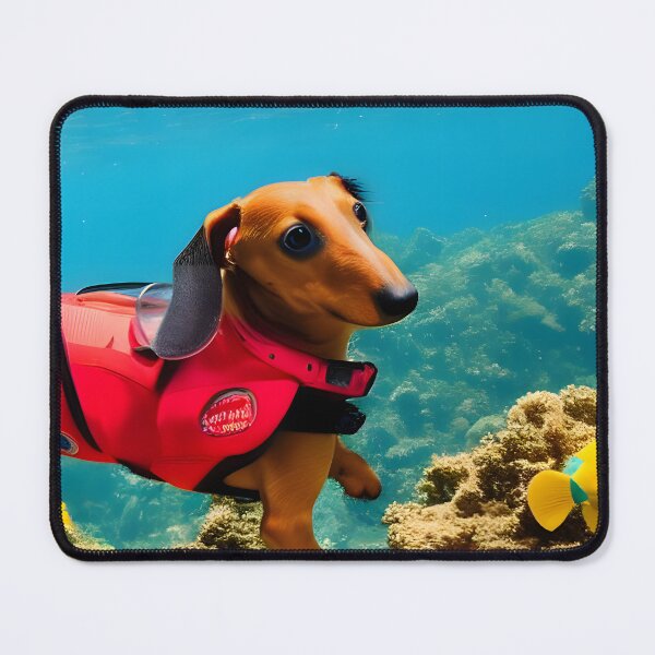 Item preview, Dachshund Swimming in Coral Reef - Red Vest Diving Dog Art designed and sold by CanineCourier.