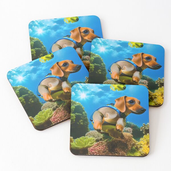 Item preview, Dachshund on Coral Swimming - Tan Wiener Dog Underwater Adventure designed and sold by CanineCourier.