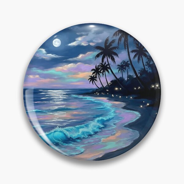 Item preview, Moonlit Tropical Beach Bioluminescent Wave Painting designed and sold by matchakpop.
