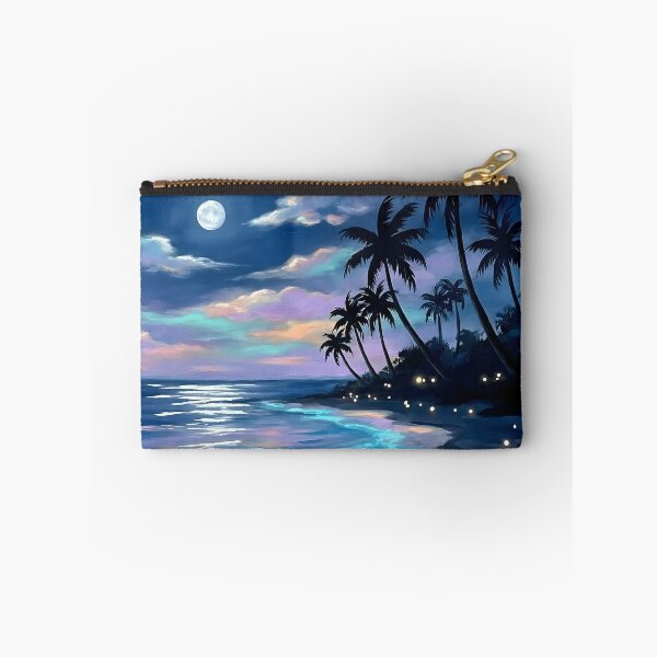 Item preview, Moonlit Tropical Beach Bioluminescent Wave Painting designed and sold by matchakpop.