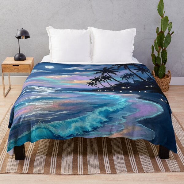 Item preview, Moonlit Tropical Beach Bioluminescent Wave Painting designed and sold by matchakpop.