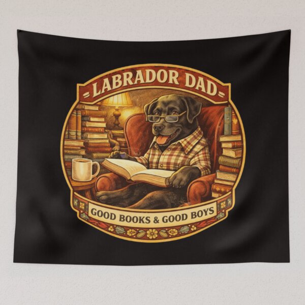Item preview, Labrador Dad Reading Books — Good Books Good Boys Vintage Badge Gift designed and sold by PawPrintCustom.