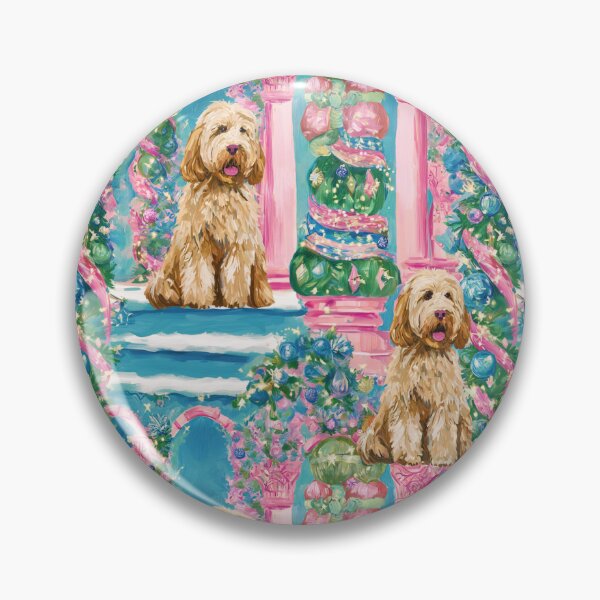 Item preview, Pink Christmas Toile de Jouy - Goldendoodle designed and sold by AstrologyOven.