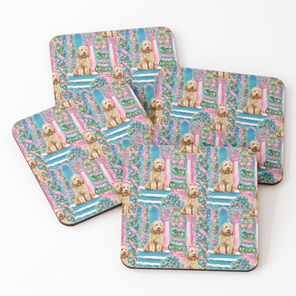 Item preview, Pink Christmas Toile de Jouy - Goldendoodle designed and sold by AstrologyOven.