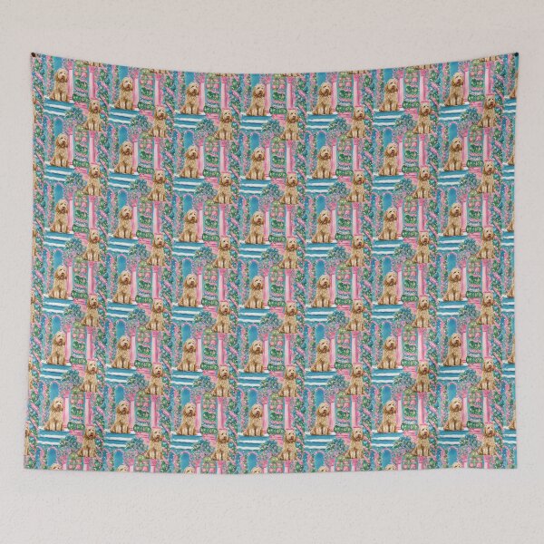Item preview, Pink Christmas Toile de Jouy - Goldendoodle designed and sold by AstrologyOven.