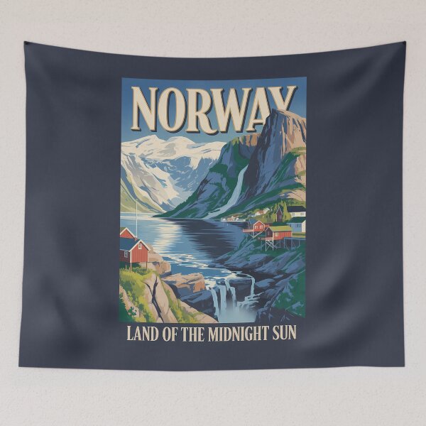 Item preview, Norway Landscape Illustration Travel Art Vintage designed and sold by KrisSidDesigns.