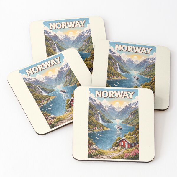 Item preview, Norway Fjord Illustration Travel Art Vintage designed and sold by KrisSidDesigns.