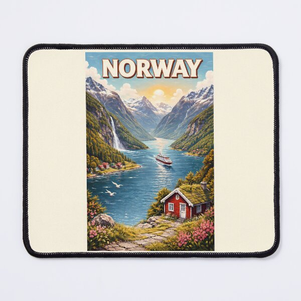 Item preview, Norway Fjord Illustration Travel Art Vintage designed and sold by KrisSidDesigns.