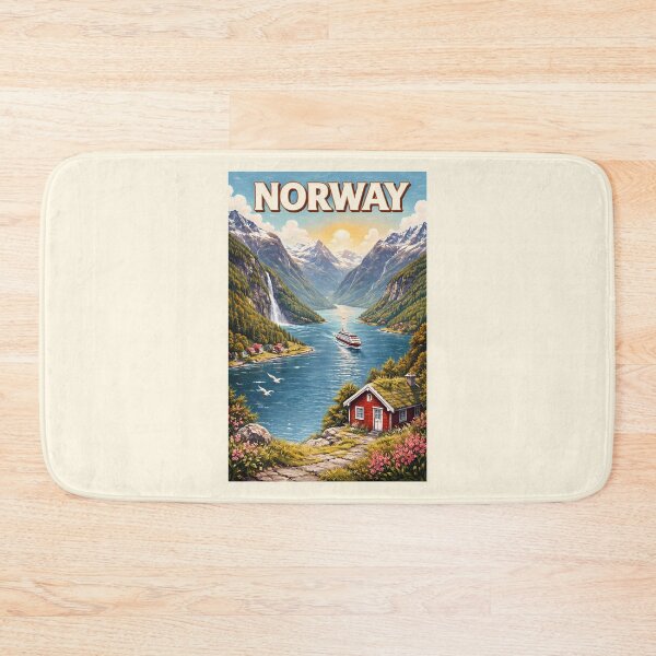 Item preview, Norway Fjord Illustration Travel Art Vintage designed and sold by KrisSidDesigns.