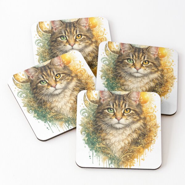 Item preview, Vintage Celestial Cat – Golden Sun and Moon Art designed and sold by EpicwaveDesigns.