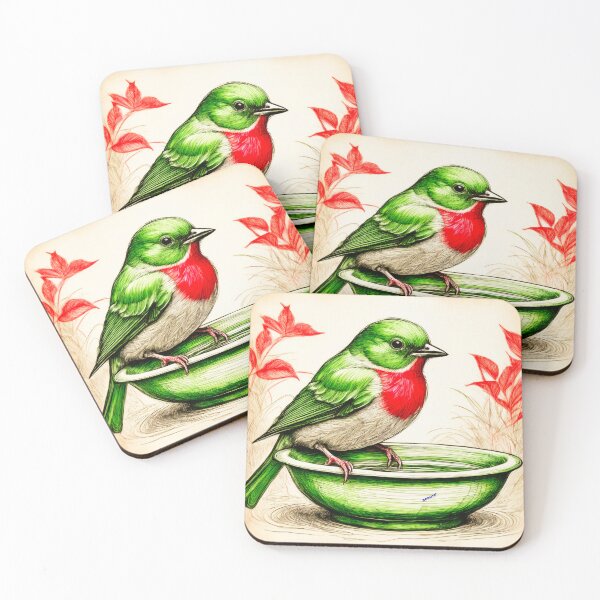 Item preview, Bird Bath with Visitor — Red and Green Ballpoint Portrait designed and sold by mrpropcake.