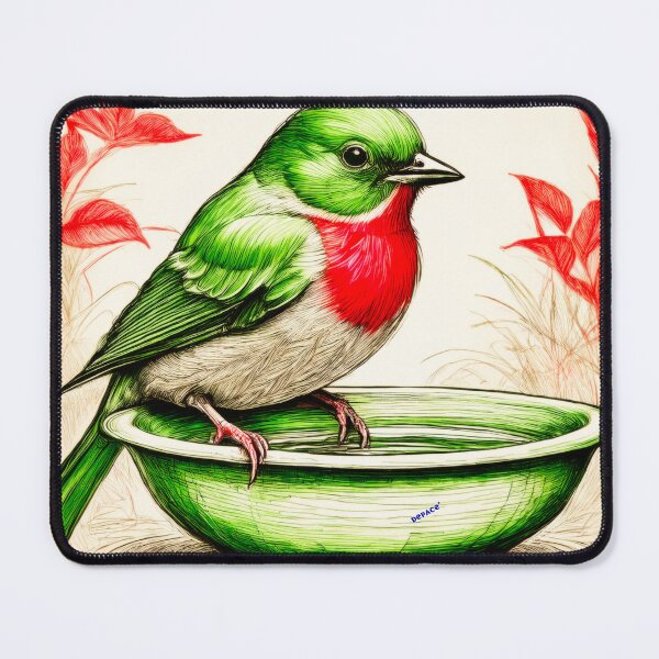 Item preview, Bird Bath with Visitor — Red and Green Ballpoint Portrait designed and sold by mrpropcake.