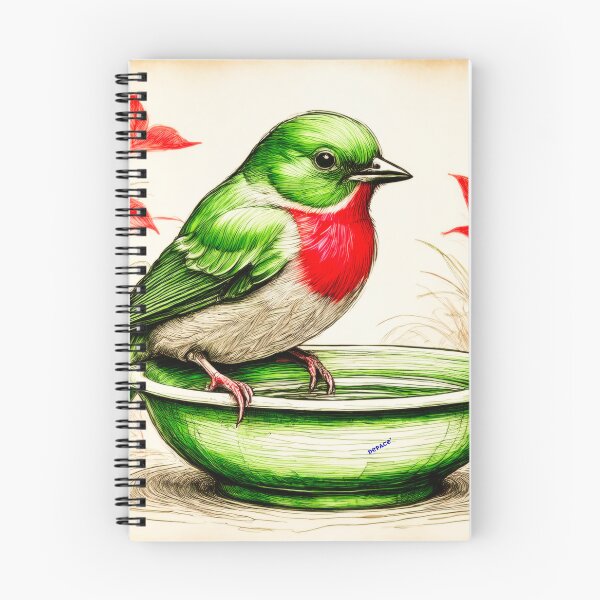 Item preview, Bird Bath with Visitor — Red and Green Ballpoint Portrait designed and sold by mrpropcake.