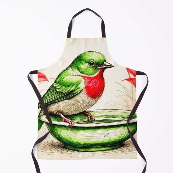 Item preview, Bird Bath with Visitor — Red and Green Ballpoint Portrait designed and sold by mrpropcake.