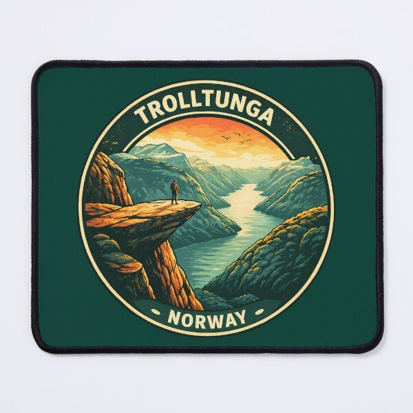 Item preview, Trolltunga Norway Illustration Travel Art Badge designed and sold by KrisSidDesigns.