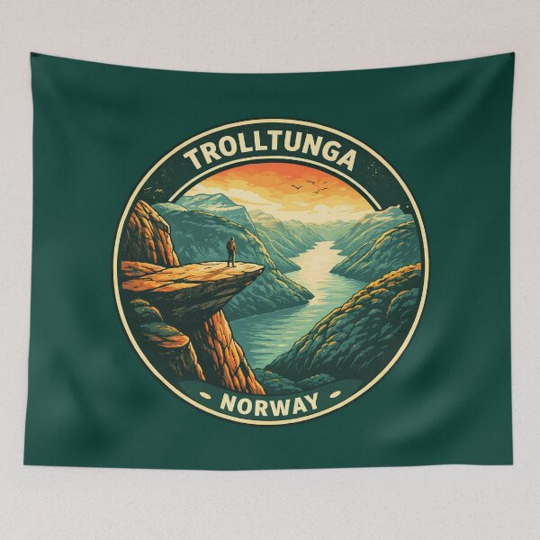 Item preview, Trolltunga Norway Illustration Travel Art Badge designed and sold by KrisSidDesigns.