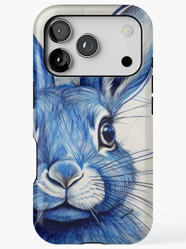 Thumbnail 1 of 4, iPhone Case, Blue Ink Rabbit Portrait designed and sold by mrpropcake.