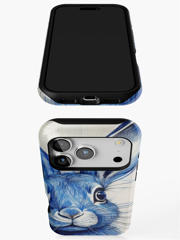 Thumbnail 3 of 4, iPhone Case, Blue Ink Rabbit Portrait designed and sold by mrpropcake.