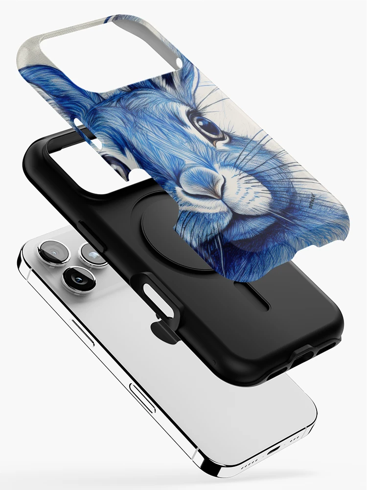 Thumbnail 2 of 4, iPhone Case, Blue Ink Rabbit Portrait designed and sold by mrpropcake.