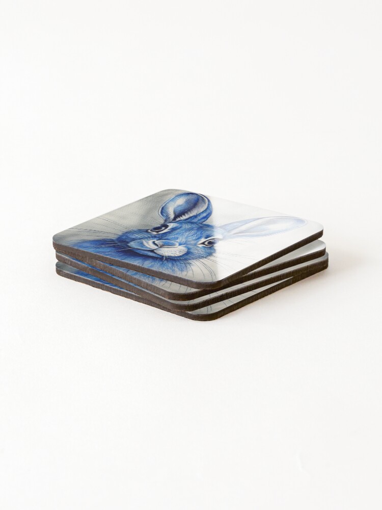 Thumbnail 4 of 5, Coasters (Set of 4), Blue Ink Rabbit Portrait designed and sold by mrpropcake.