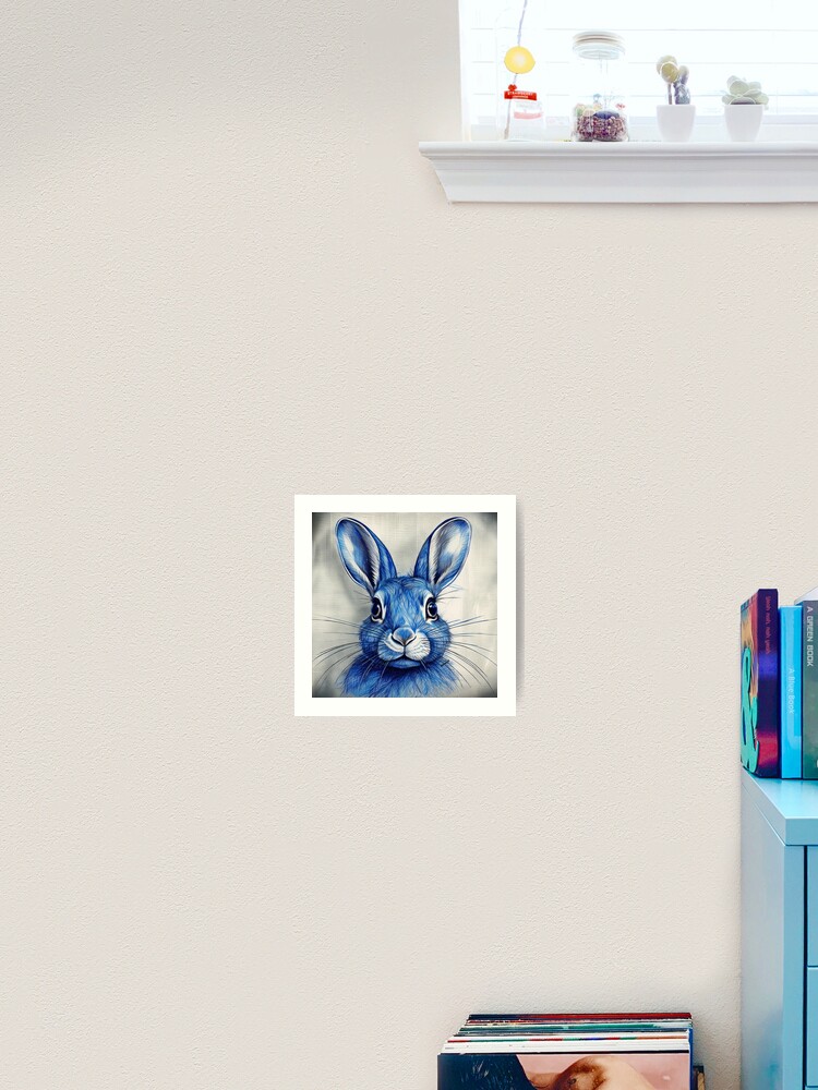 Thumbnail 2 of 3, Art Print, Blue Ink Rabbit Portrait designed and sold by mrpropcake.