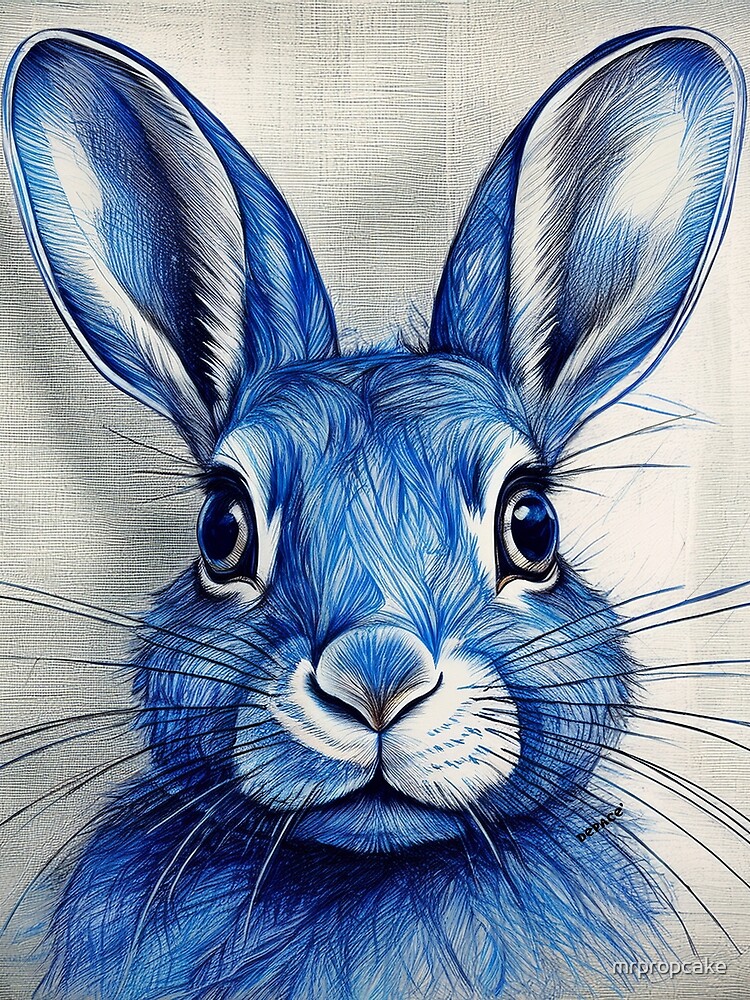 Thumbnail 3 of 3, Scarf, Blue Ink Rabbit Portrait designed and sold by mrpropcake.